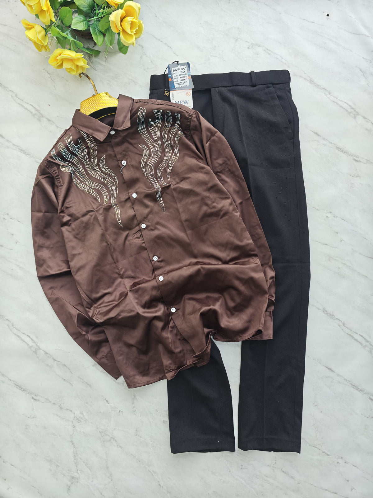 2 in 1 combo Party wear Stone work shirts + peanut fabric polofit pant buy @600 rs only