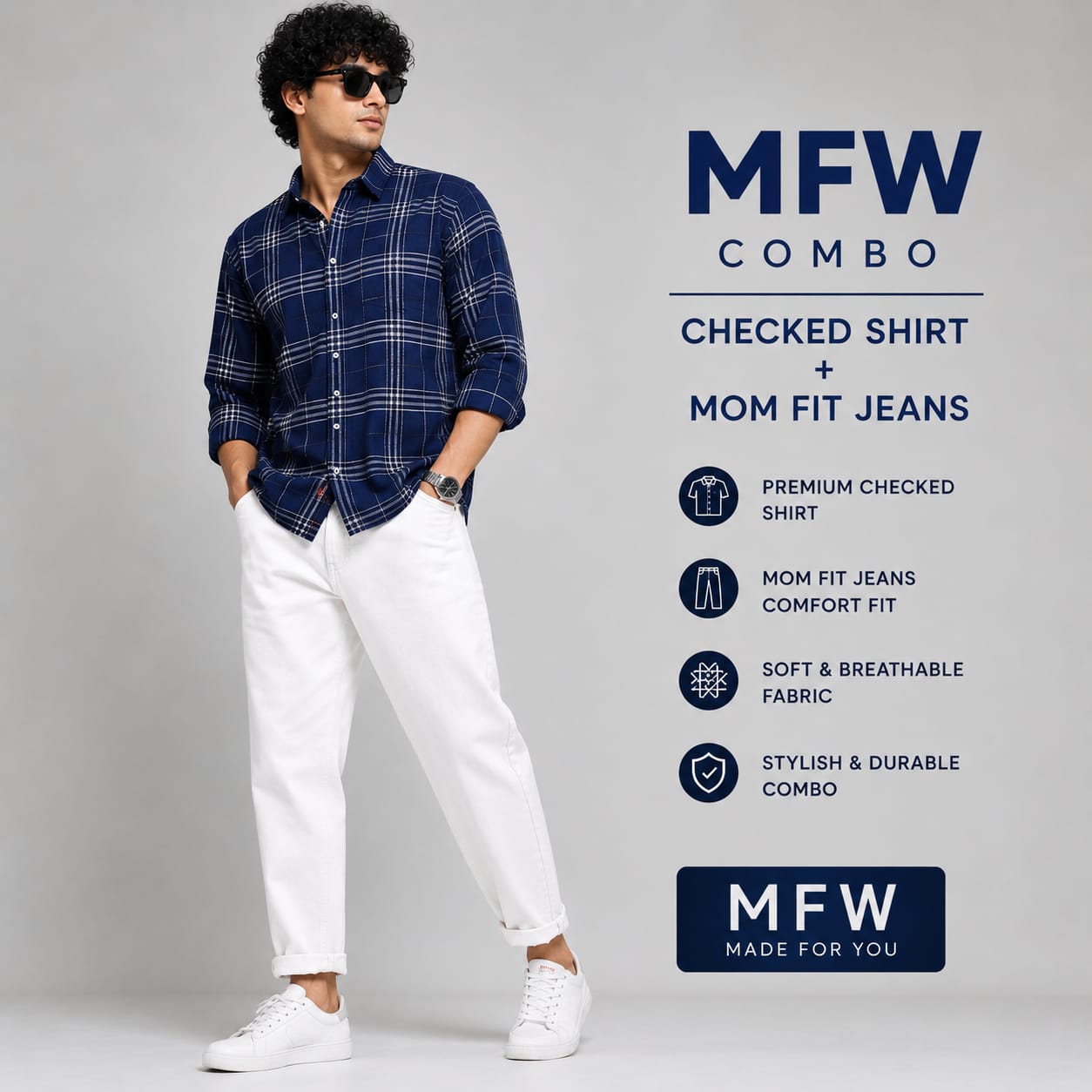 2 in 1 combo Checked shirts + mom fit jeans pant buy @600 rs only