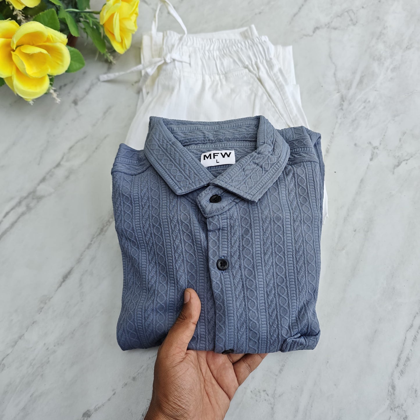 2 in 1 combo textured shirts + relax fit pants combo buy @600 rs only