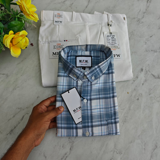 2 in 1 combo MFW oxford shirts+ lenin polo fit pant combo buy @550 rs only