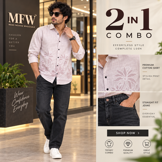 2 in 1 combo MFW Bottom printed shirts + Straight fit jeans pants buy @600 only