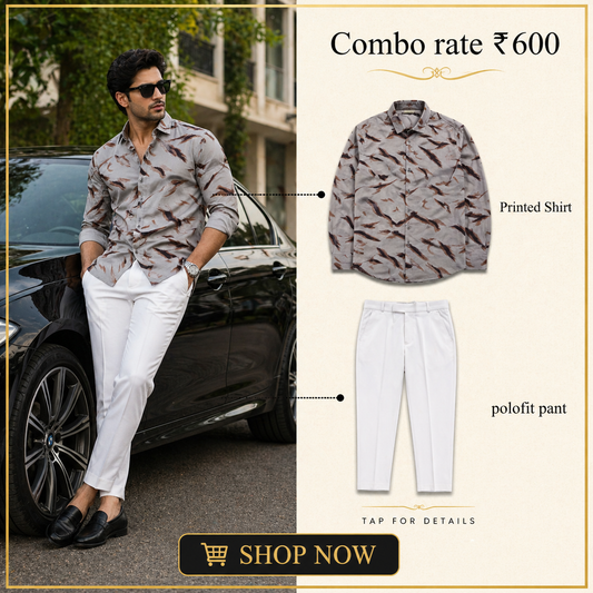 2 in 1 combo Mfw Viscose printed shirts + Polofit pants buy @600rs