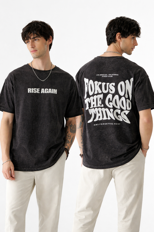 Acid wash Round neck Front and back print drop shoulder Tshirt 1 pc @199 and 3 pcs @ 499(Spary model)