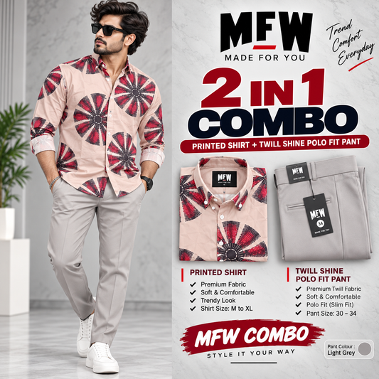 2 in 1 Combo viscose printed shirts + Twill polo fit pant buy @600 rs only
