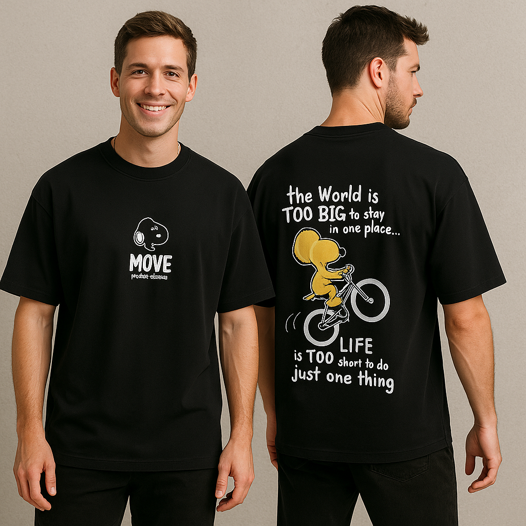 Move design Round neck Front and back Printed droup shoulder Tshirt 1 pc @199 and 3 pcs @ 499