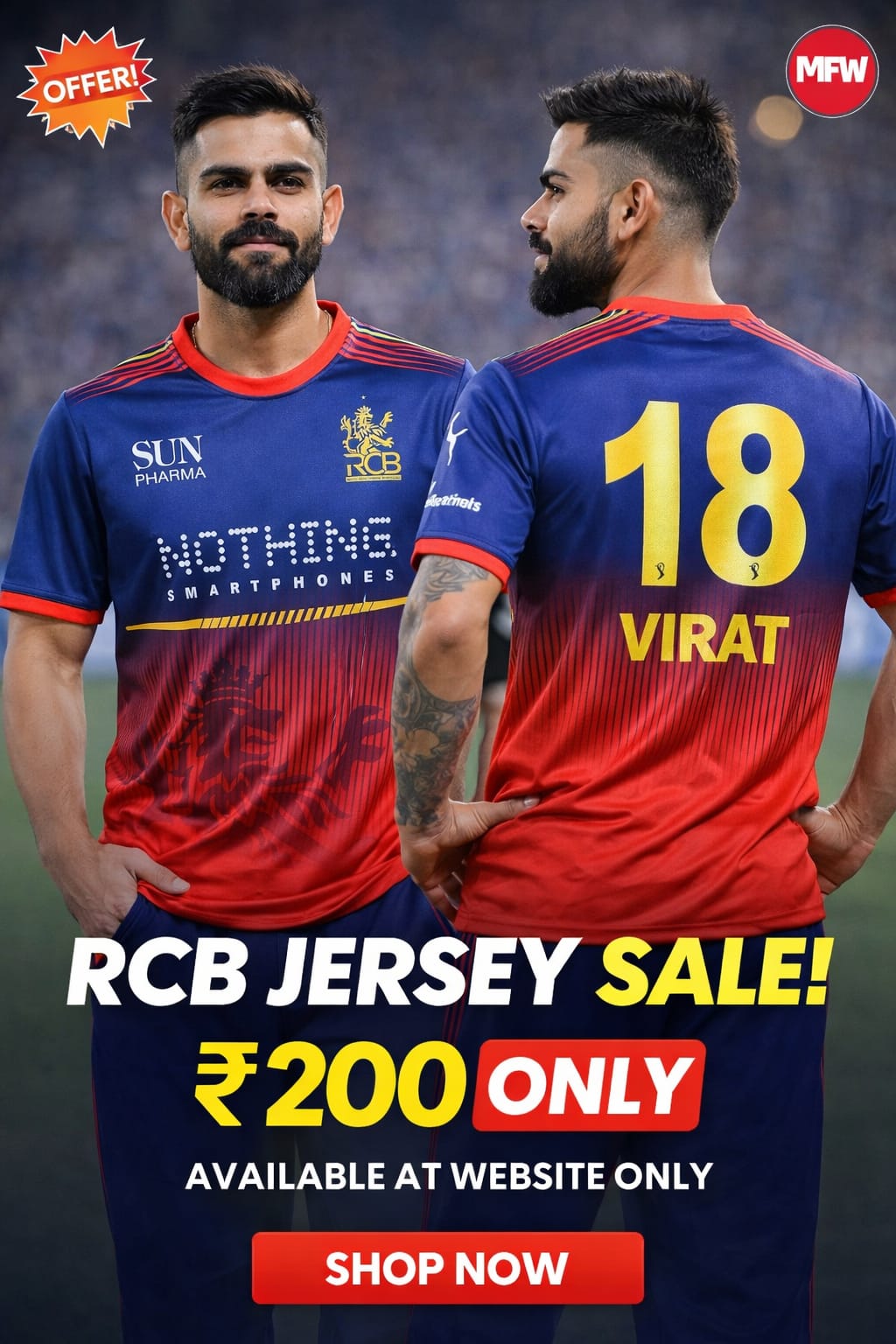 Round neck Half sleeve RCB ipl jersey buy @200 rs only
