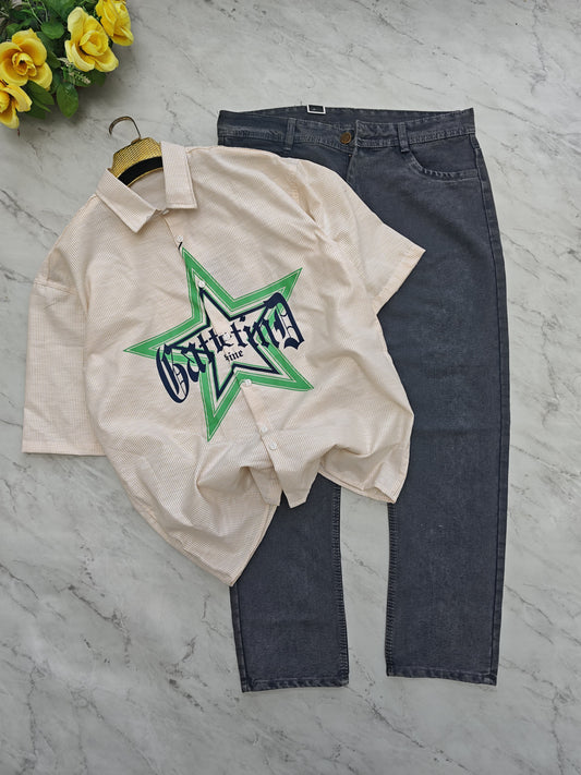 2 in 1 combo Box Fit shirts + plain mom fit jeans pant combo buy @600 rs only