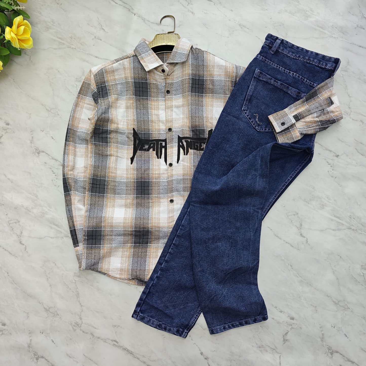 Men's Embroidery Shirt + Plain Mom Fit Jeans Combo | MFW | 2 in 1 Combo | Casual Outfit for Men | ₹600 + Shipping