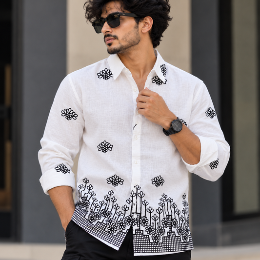 Men's Full sleeve lenin  Bottom Embroidery Shirts single pcs @350 and Buy 3 pc combo @999