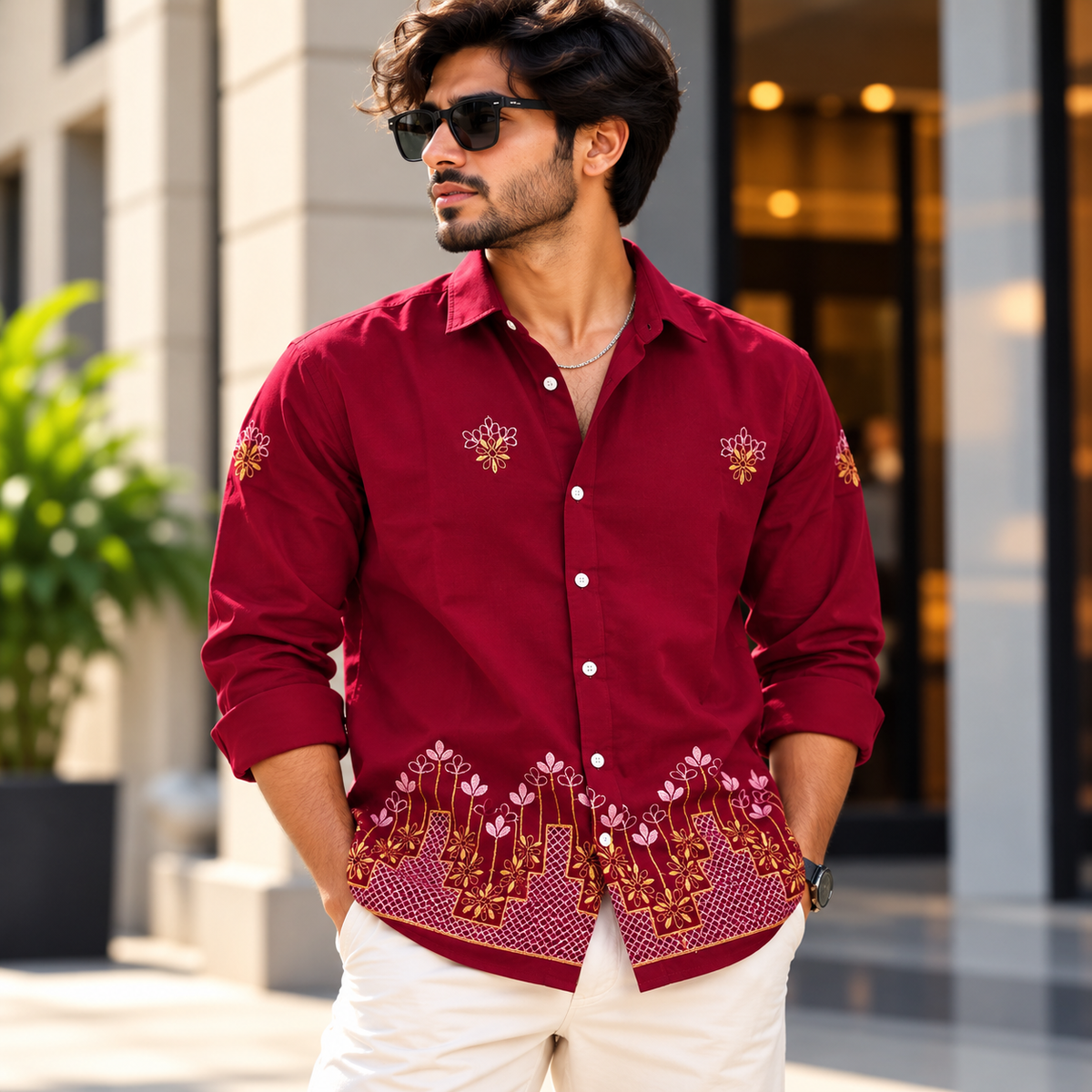 Men's Full sleeve Viscose Bottom Embroidery Shirts single pcs @350 and Buy 3 pc combo @999