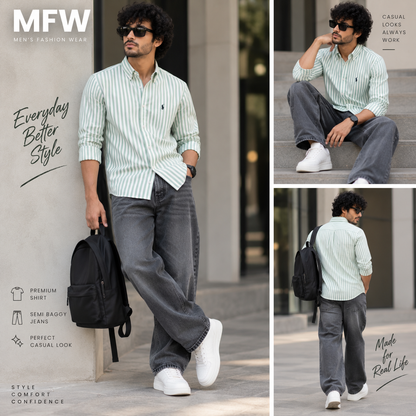 2 in 1 combo MFW stripes shirts + Semi baggy jeans pant buy @600 rs only