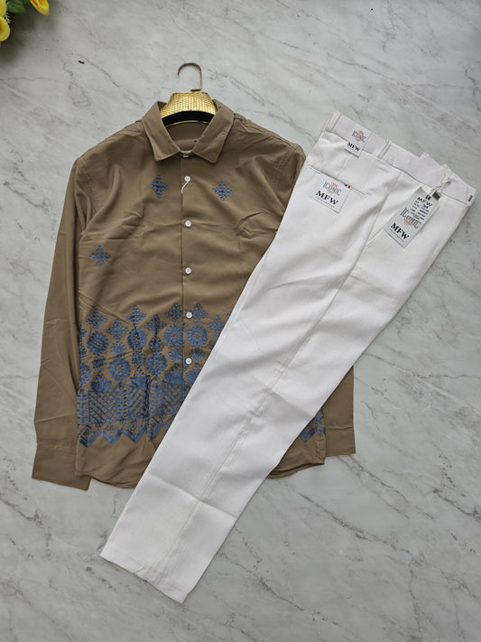 2 in 1 combo MFW Embroidery printed shirts + MFW lenin polo fit pant combo buy @600 rs only