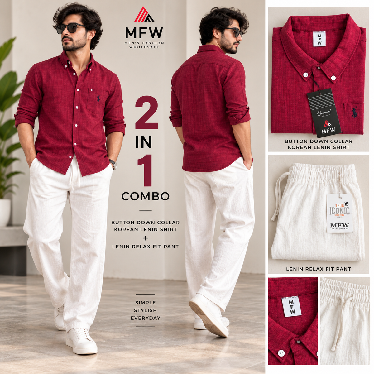 2 in 1 combo Chinese collar Korean lenin shirts + lenin relax fit pants buy @600 rs only