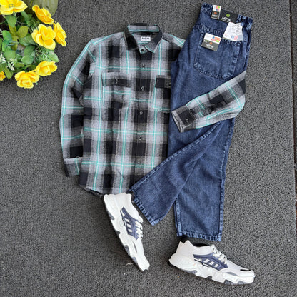 3 in 1 combo Double pocket Baggy shirts + mom fit jeans + shoe buy @999 only