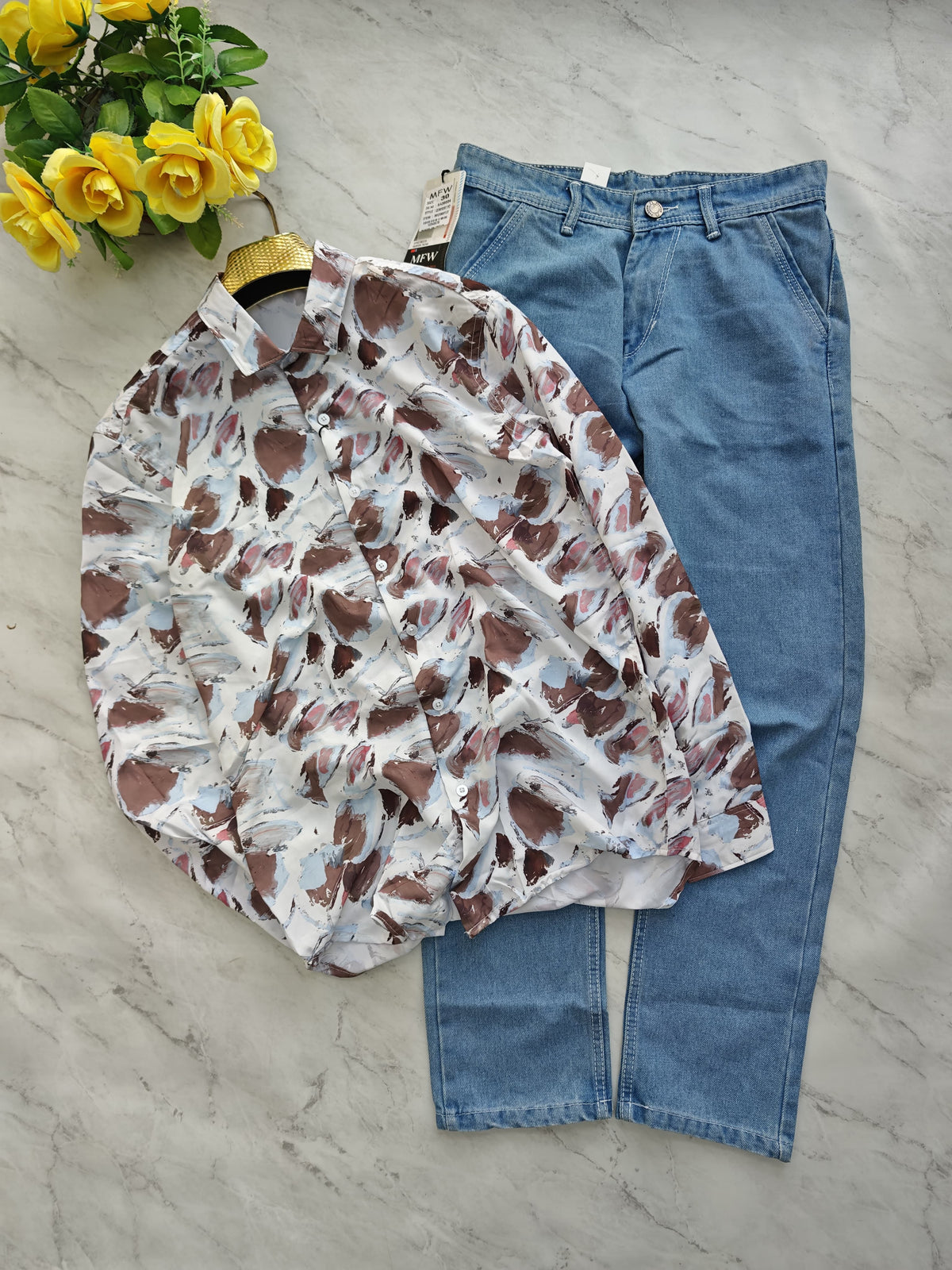 2 in 1 Combo viscose printed shirts + Side pocket mom fit jeans pant buy @600 rs only