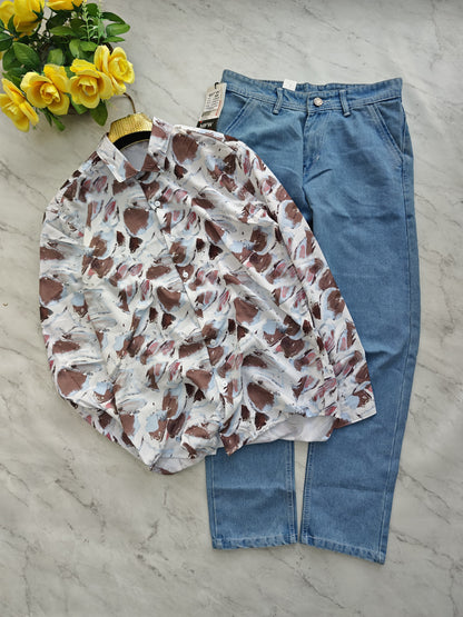 2 in 1 Combo viscose printed shirts + Side pocket mom fit jeans pant buy @600 rs only