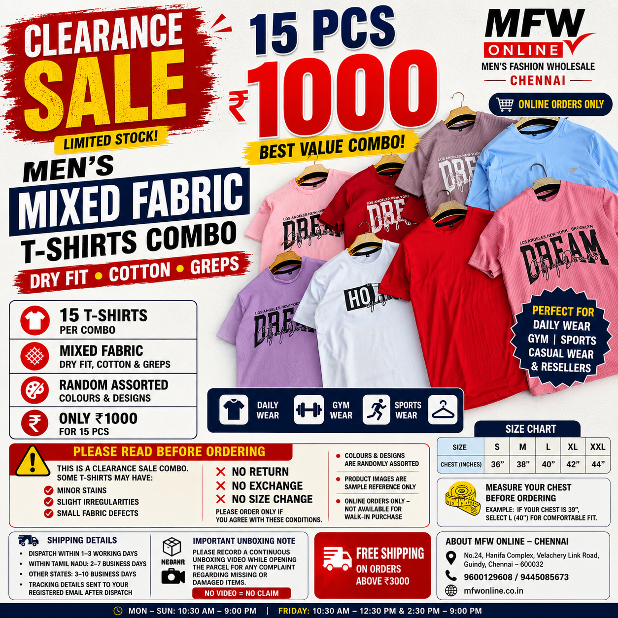 Men's Dry Fit T-Shirts Combo – 15 Pcs @ ₹1000 | MFW (Clearance sale)