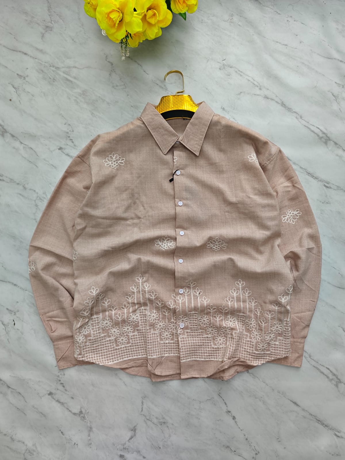 Men's Full sleeve lenin  Bottom Embroidery Shirts single pcs @350 and Buy 3 pc combo @999