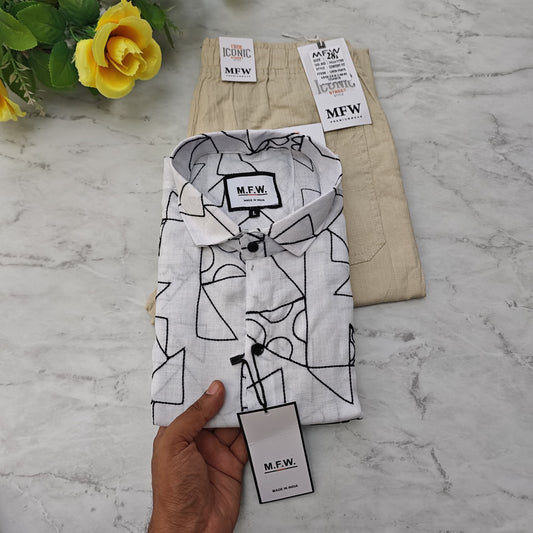 2 in 1 combo MFW embroidery shirts + lenin relax fit pants combo buy @600 rs only