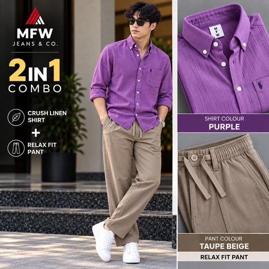 2 in 1 combo old money type crush lenin shirts + relax fit pant buy @600 rs only
