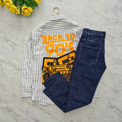 2 in 1 combo MFW back printed shirts + plain mom fit jeans combo buy @550 rs only