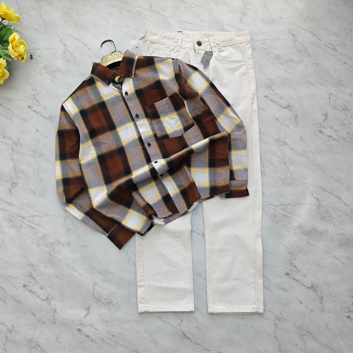 2 in 1 combo MFW Old money korean weaving shirts + plain momfit jeans pant combo buy @600 rs only