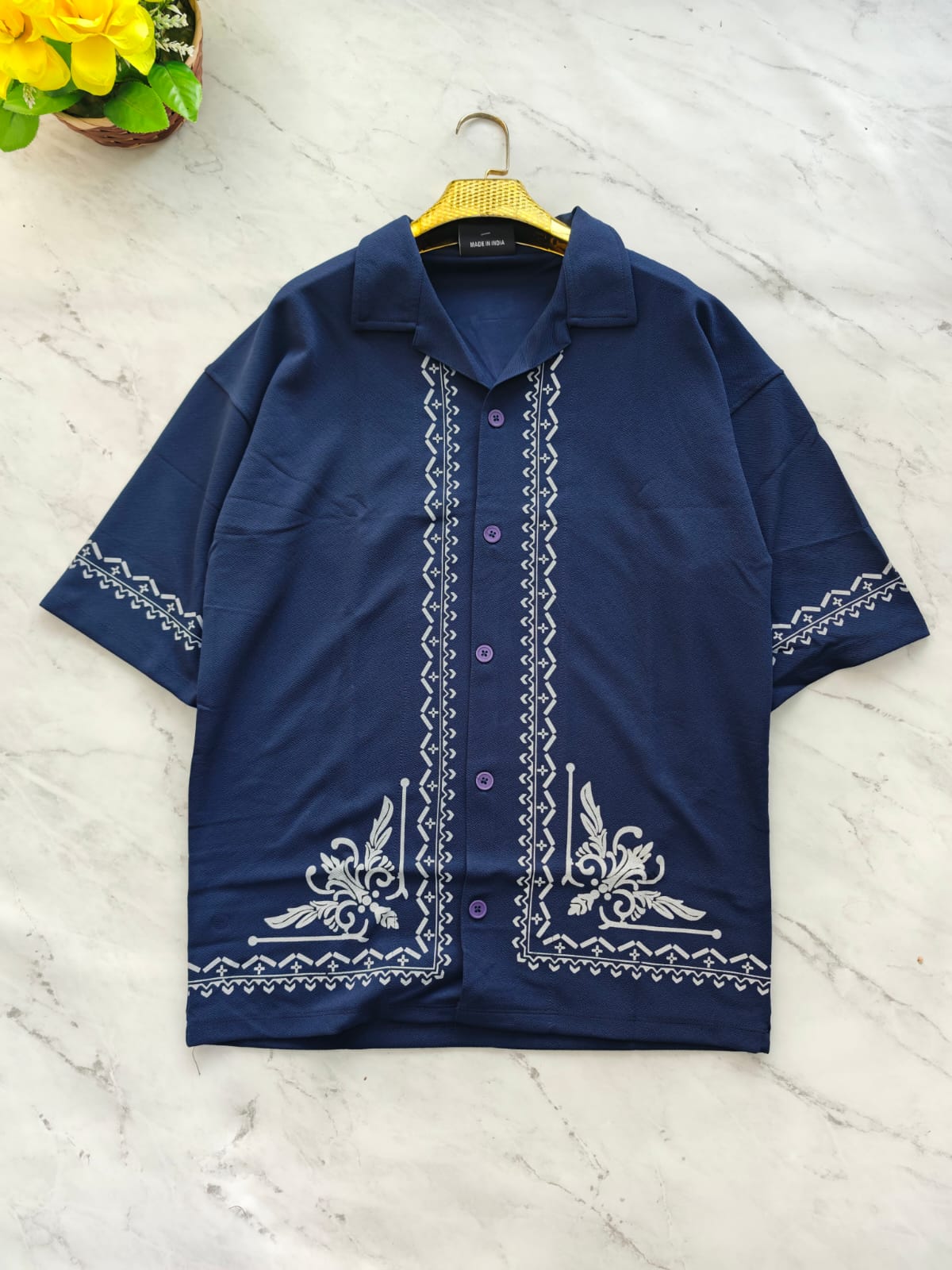 Cuban Collar Oversize Drop Shoulder Polo Designer printed Shirts buy @249