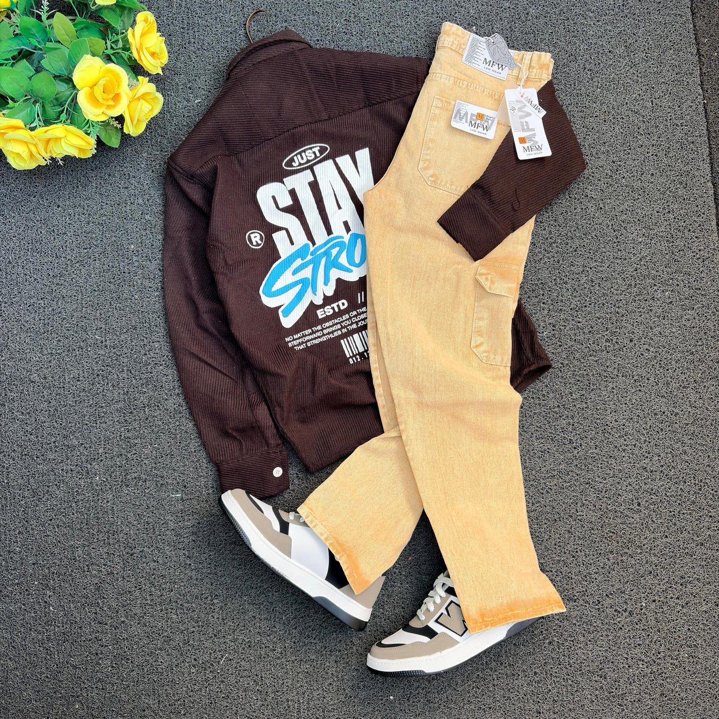 3 in 1 combo back print shirts + 6 pocket mom fit jeans + shoe combo buy @999 rs only