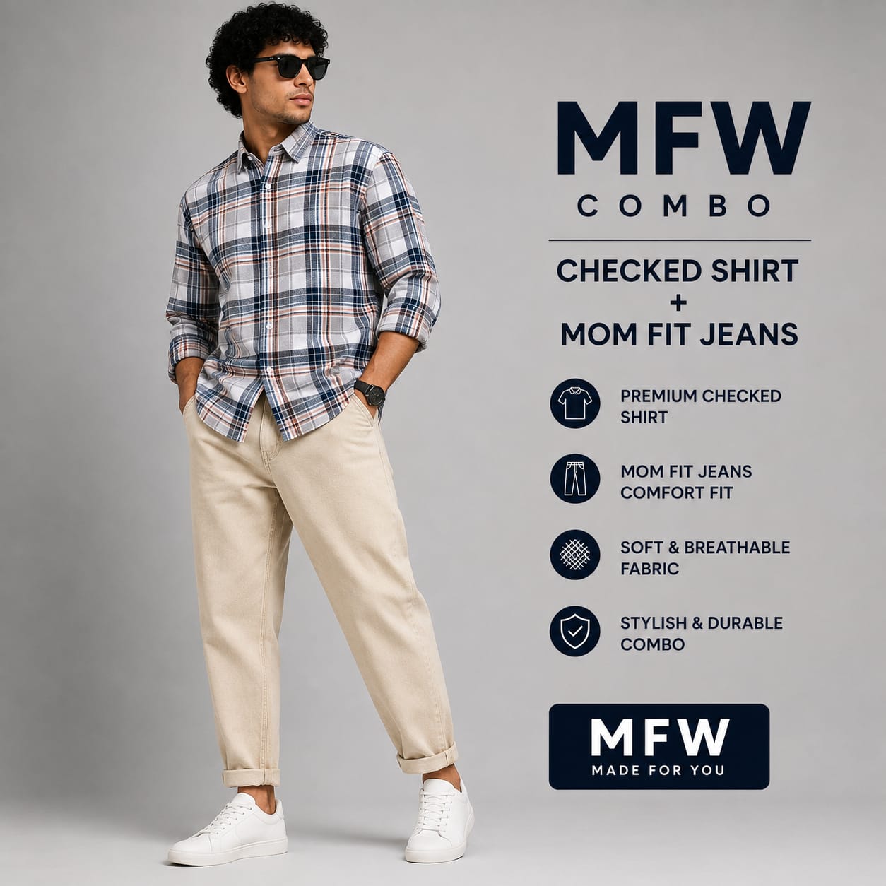 2 in 1 combo Checked shirts + mom fit jeans pant buy @600 rs only