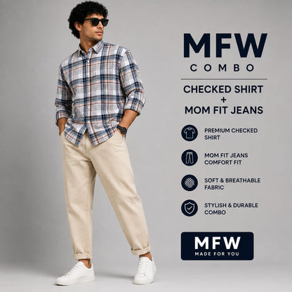2 in 1 combo Checked shirts + mom fit jeans pant buy @600 rs only
