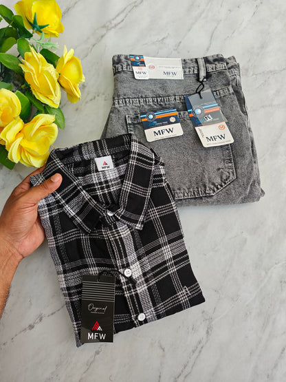 2 in 1 combo MFW checked shirts + mom fit jeans pant buy @600 rs only