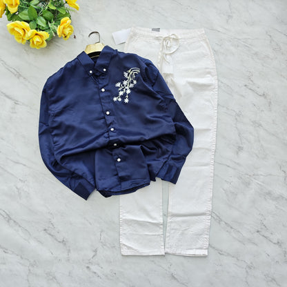 2 in 1 combo MFW embroidery party wear shirts + lenin relax fit pant combo buy @600 rs only