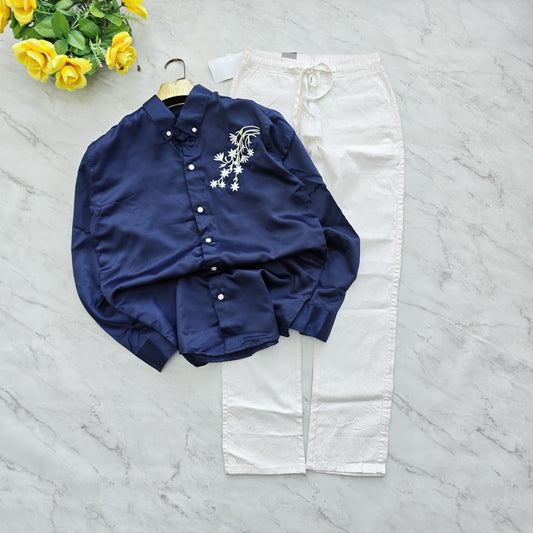 2 in 1 combo MFW embroidery party wear shirts + lenin relax fit pant combo buy @600 rs only