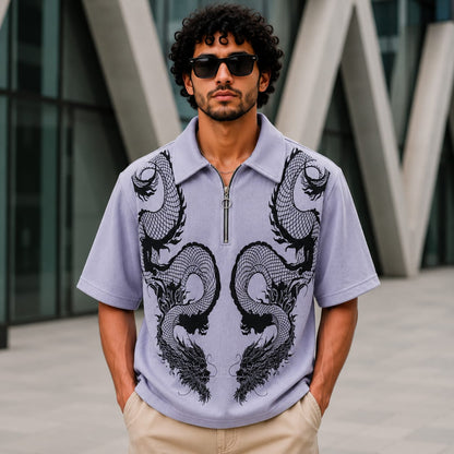 Old money Korean drop shoulder dragon design zipper tshirt buy @250 rs only