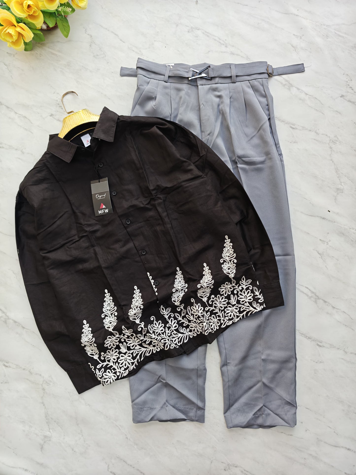2 in 1 Combo MFW cotton bottoms embroidery shirts + Gurkha polo fit pants buy @700 rs only
