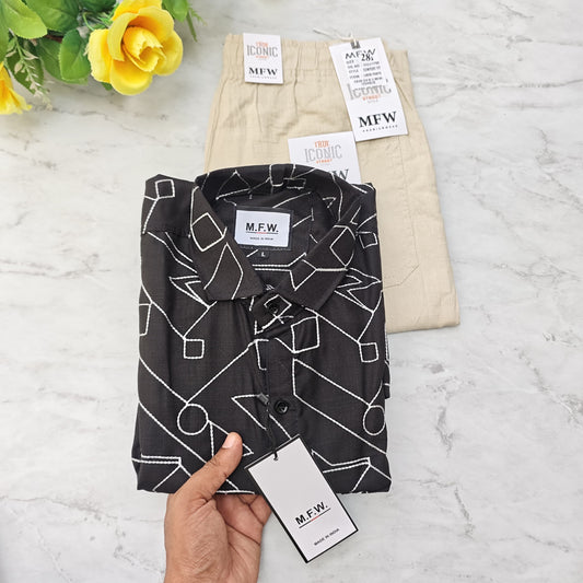 2 in 1 combo MFW embroidery shirts + lenin relax fit pants combo buy @600 rs only