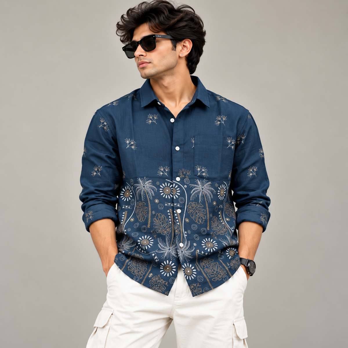 Men's Full sleeve Bottom Embroidery Shirts single pcs @350 and Buy 3 pc combo @999