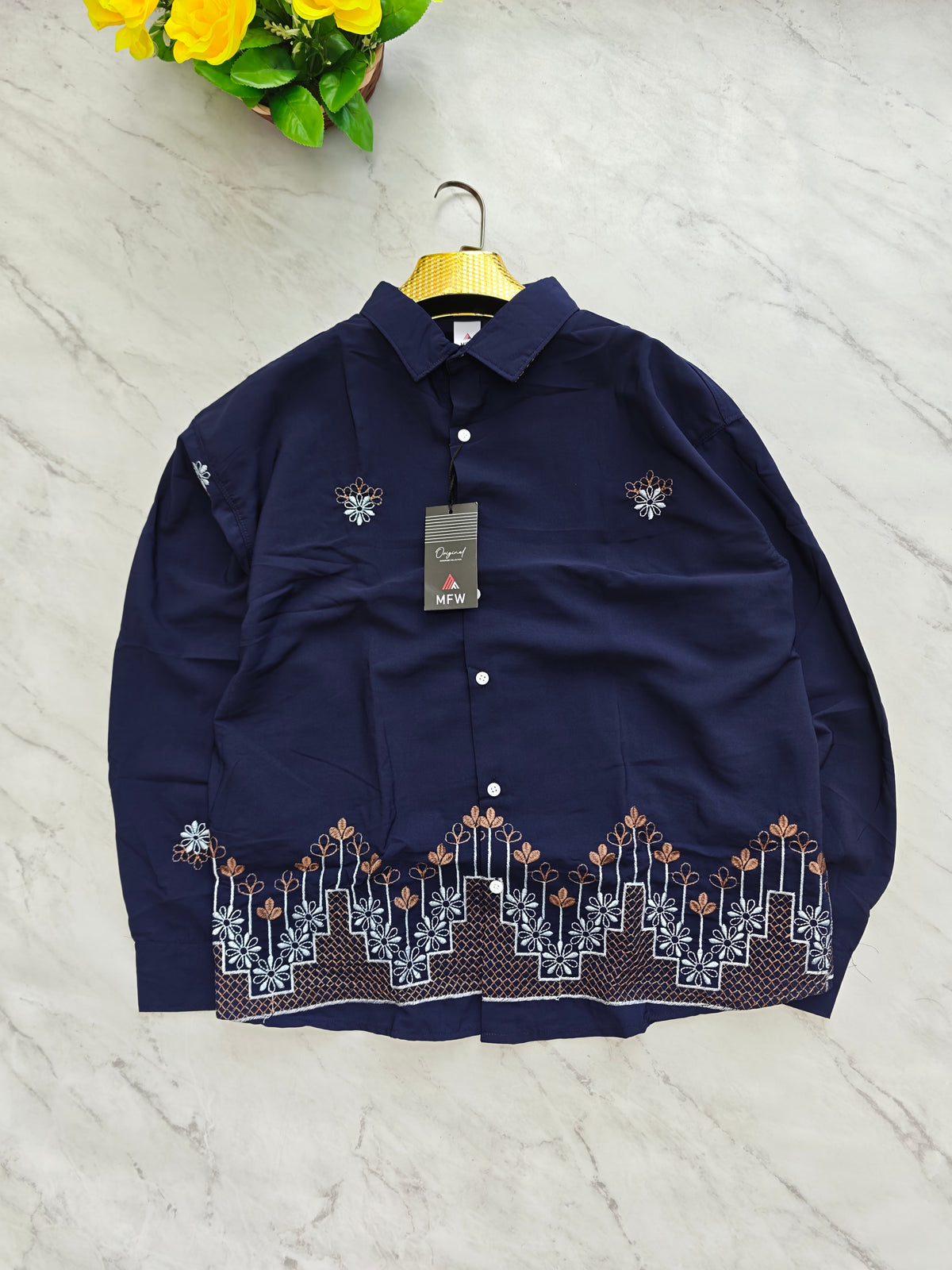Men's Full sleeve Viscose Bottom Embroidery Shirts single pcs @350 and Buy 3 pc combo @999