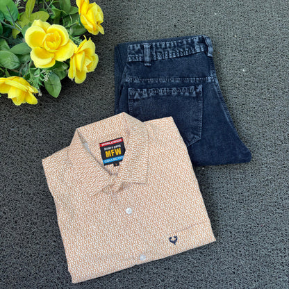 MFW Printed Shirts & Mom Fit Jeans random colours Combo – ₹449 Only("Pick your shirt color, pant’s a surprise!")