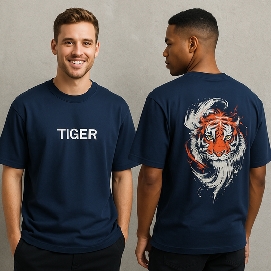 Tiger design Round neck Front and back Printed droup shoulder Tshirt 1 pc @199 and 3 pcs @ 499