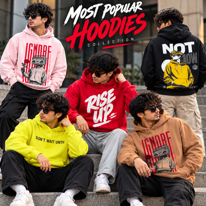 Men's Cotton back printed Hoodies single pcs @299 and Buy 4 pcs combo @999(Random design only no color selection only size selection )