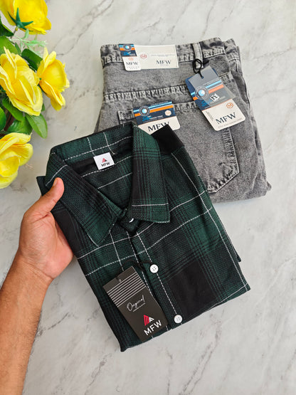 2 in 1 combo MFW checked shirts + mom fit jeans pant buy @600 rs only