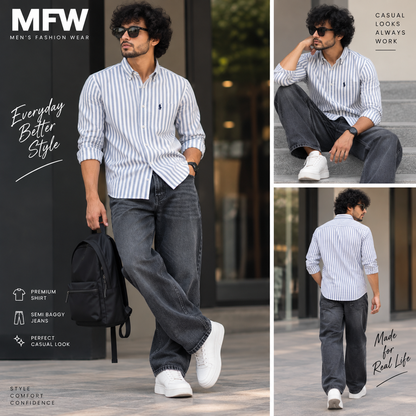 2 in 1 combo MFW stripes shirts + Semi baggy jeans pant buy @600 rs only
