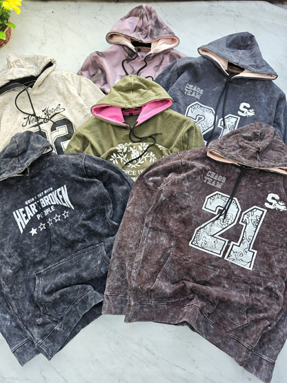 Men's Acid wash Hoodies single pcs @299 and Buy 4 pcs combo @999(Random design only no color selection only size selection )